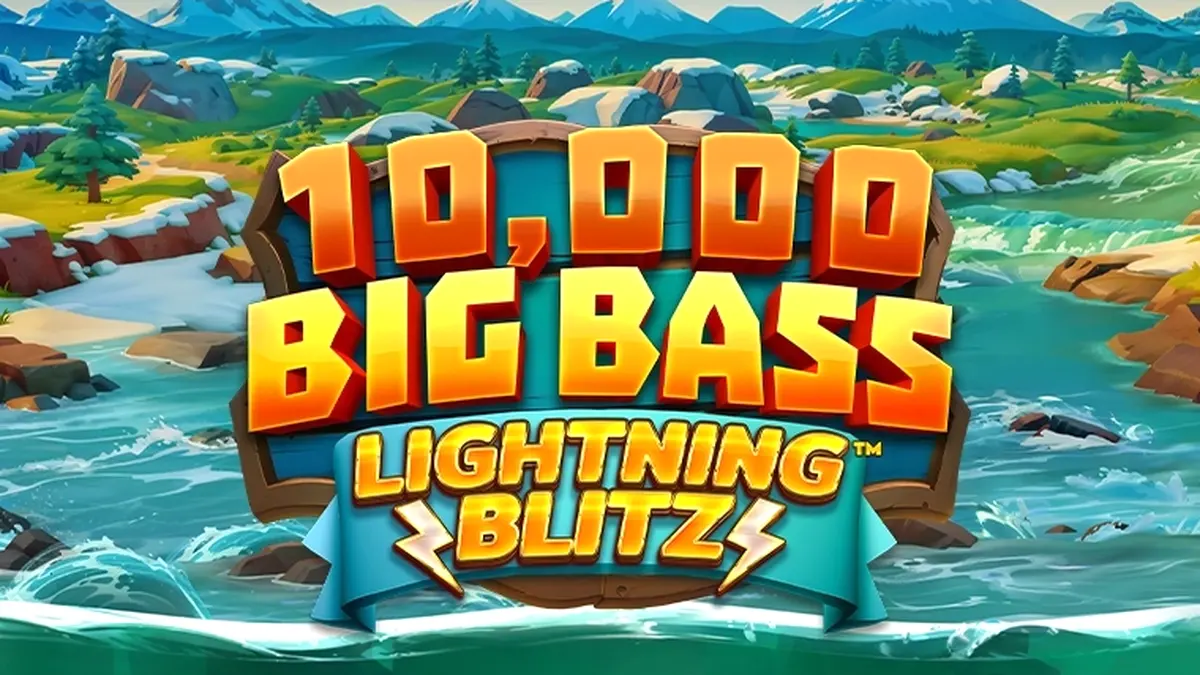 Tampilan layar permainan slot 10,000 Big Bass Lightning Blitz dengan nuansa retro